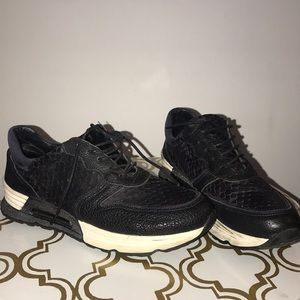 Dune London snakeskin leather sneakers - navy